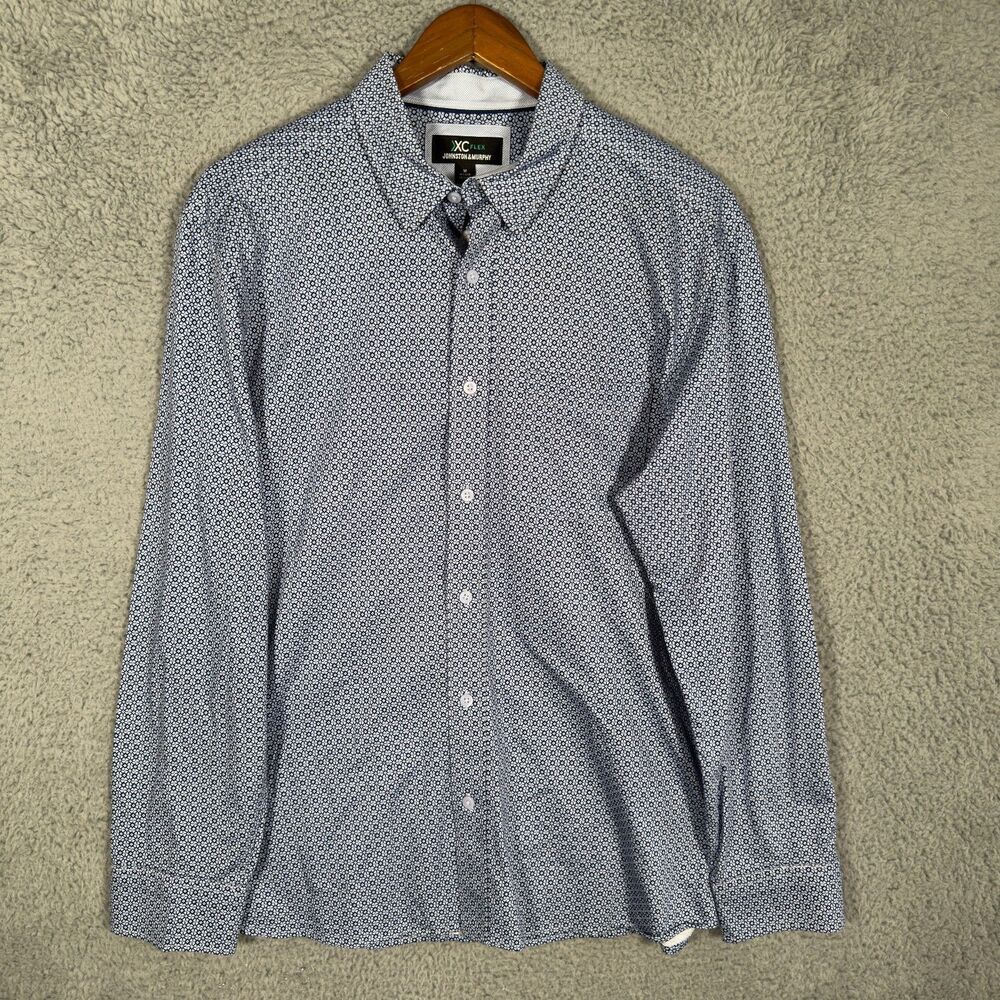 Johnston & Murphy XC Flex Shirt Mens M Blue Micro Dot Geometric Button Up